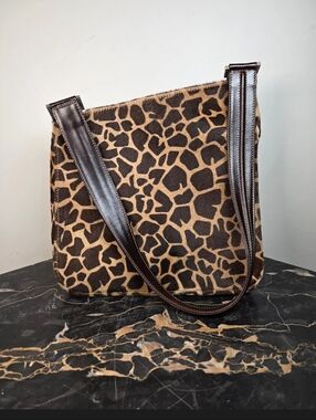 Vintage Rare Fendi Animal Print & Animal Hair Asymmetrical Top Handle Bag